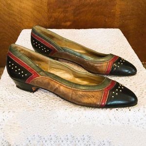 Bob Baker '80s Classic Colorblock Metallic/Matte Pumps with Goldtone Studs